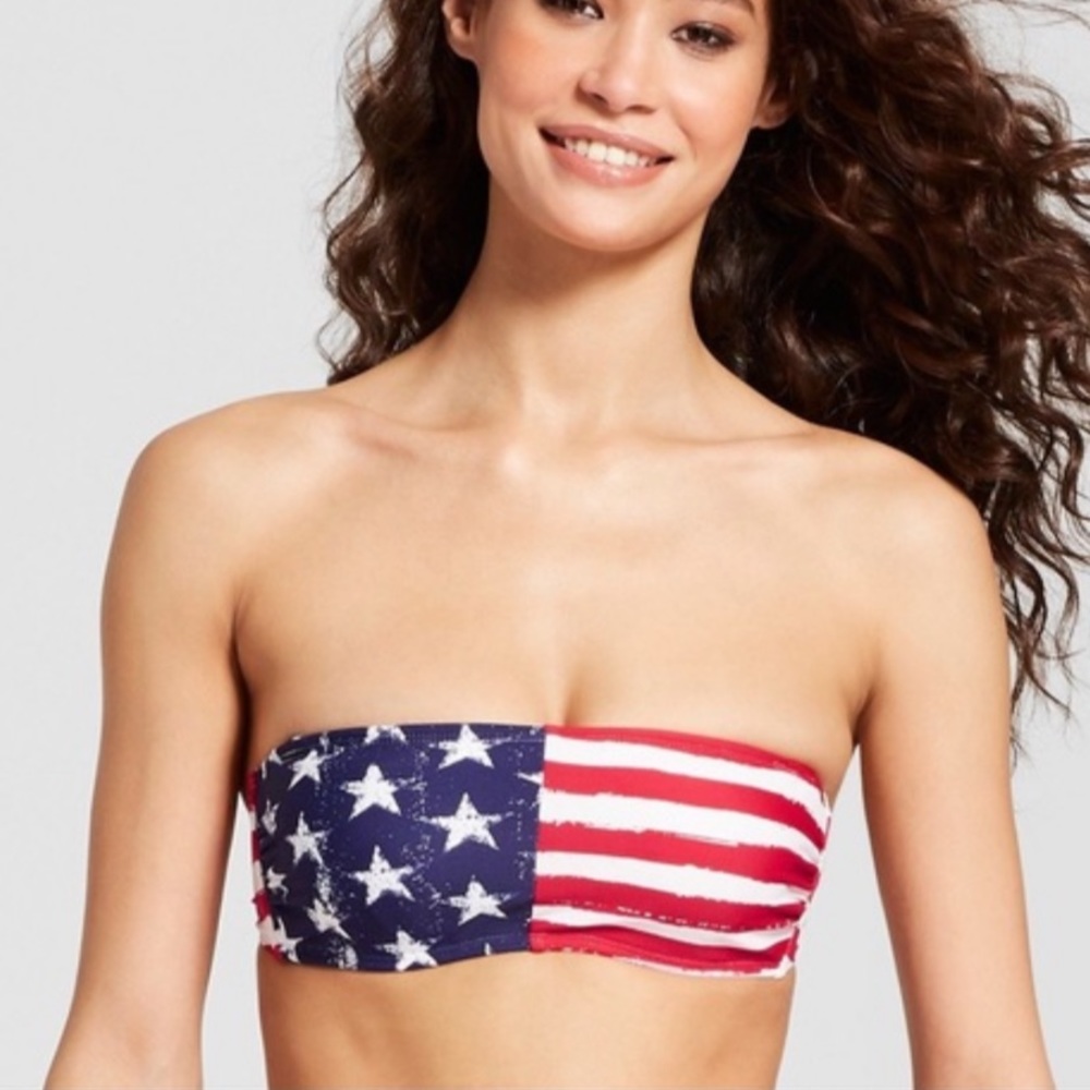 Xhilaration Women Strapless Bandeau American Flag Bikini Top Size S